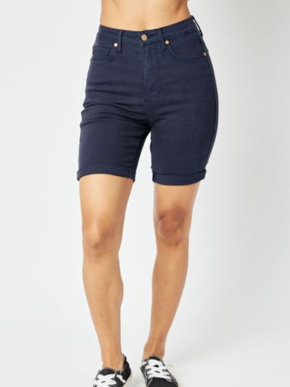 Judy Blue Black Denim Bermuda Style Cuffed Shorts